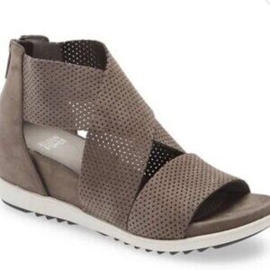 Eileen Fisher Viv Perforated Nubuck Wedge Sandals, size 8.5